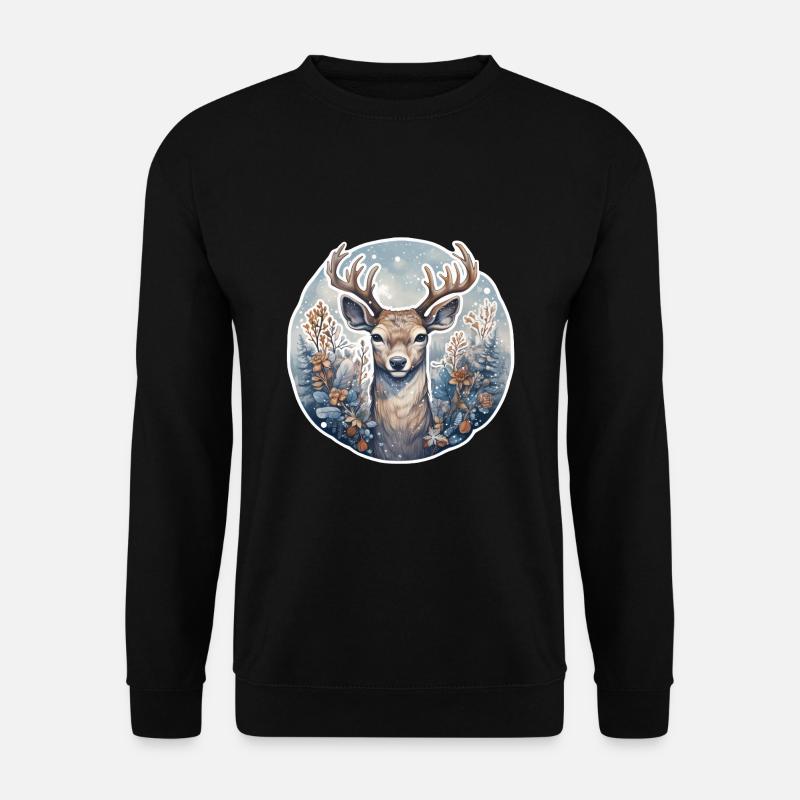 Winterlandschaft mit Hirsch - Unisex Pullover - Schwarz