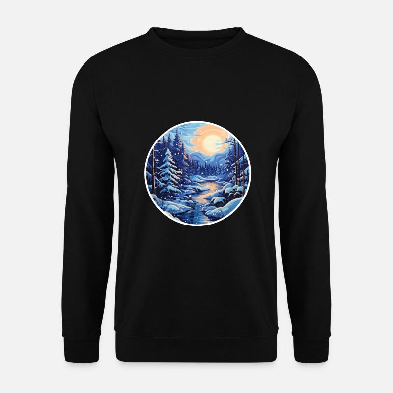 Winterlandschaft Wald mit Fluß - Unisex Pullover - Schwarz