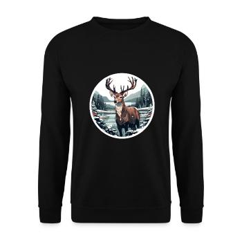 Deer in winter landscape - Unisex Sweatshirt - black - Front - Alina (178cm) & Michal (187cm)