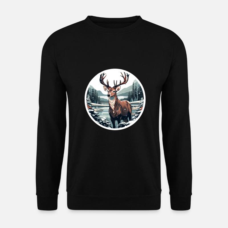 Hirsch in Winterlandschaft - Unisex Pullover - Schwarz