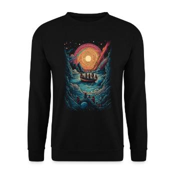 Surrealistische Kanu Gruppe im Universum Sonne - Unisex Pullover - Schwarz - Vorne - Alina (178cm) & Michal (187cm)