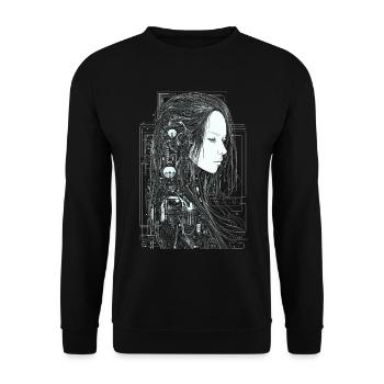 Schöne Cyborg Gothic Frau mit langen Haaren - Unisex Pullover - Schwarz - Vorne - Alina (178cm) & Michal (187cm)