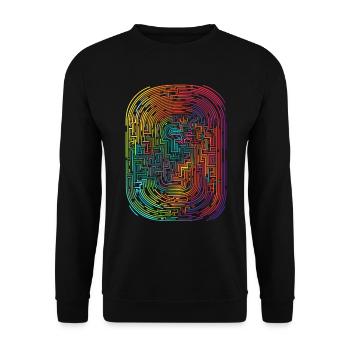 Cooles, surreales Regenbogen Labyrinth Rohre - Unisex Pullover - Schwarz - Vorne - Alina (178cm) & Michal (187cm)