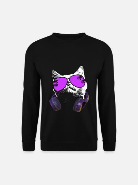 Katze Sonnenbrille Kätzchen Katzenliebe Katzenlieb - Unisex Pullover - Schwarz