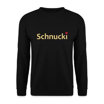 Schnucki mit Herz als i-Punkt - Unisex Pullover - Schwarz - Vorne - Alina (178cm) & Michal (187cm)
