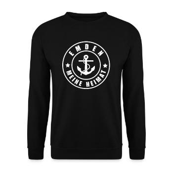 Emden | Meine Heimat | Hafenstadt | Anker | Hafen - Unisex Pullover - Schwarz - Vorne - Alina (178cm) & Michal (187cm)