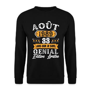 Cadeau D'anniversaire 33 Ans Août 1989 Rétro - Sweat-shirt Unisexe - noir - Devant - Alina (178cm) & Michal (187cm)