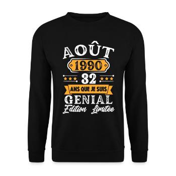 Cadeau D'anniversaire 32 Ans Août 1990 Rétro - Sweat-shirt Unisexe - noir - Devant - Alina (178cm) & Michal (187cm)