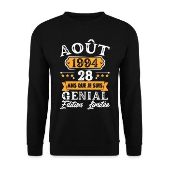 Cadeau D'anniversaire 28 Ans Août 1994 Rétro - Sweat-shirt Unisexe - noir - Devant - Alina (178cm) & Michal (187cm)