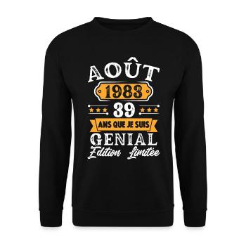 Cadeau D'anniversaire 39 Ans Août 1983 Rétro - Sweat-shirt Unisexe - noir - Devant - Alina (178cm) & Michal (187cm)