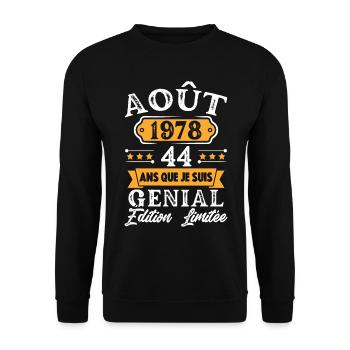 Cadeau D'anniversaire 44 Ans Août 1978 Rétro - Sweat-shirt Unisexe - noir - Devant - Alina (178cm) & Michal (187cm)