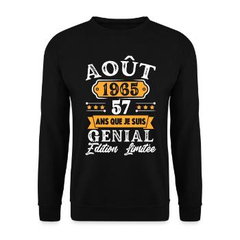 Cadeau D'anniversaire 57 Ans Août 1965 Rétro - Sweat-shirt Unisexe - noir - Devant - Alina (178cm) & Michal (187cm)