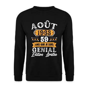 Cadeau D'anniversaire 59 Ans Août 1963 Rétro - Sweat-shirt Unisexe - noir - Devant - Alina (178cm) & Michal (187cm)