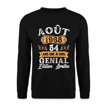 Cadeau D'anniversaire 54 Ans Août 1968 Rétro - Sweat-shirt Unisexe - noir - Devant - Alina (178cm) & Michal (187cm)