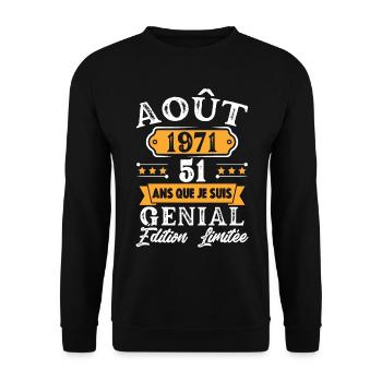 Cadeau D'anniversaire 51 Ans Août 1971 Rétro - Sweat-shirt Unisexe - noir - Devant - Alina (178cm) & Michal (187cm)