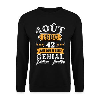 Cadeau D'anniversaire 42 Ans Août 1980 Rétro - Sweat-shirt Unisexe - noir - Devant - Alina (178cm) & Michal (187cm)