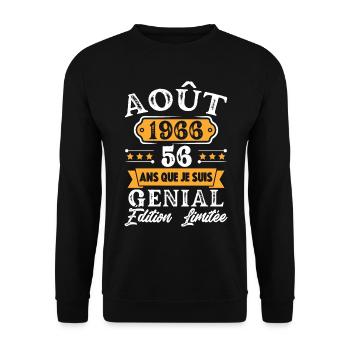 Cadeau D'anniversaire 56 Ans Août 1966 Rétro - Sweat-shirt Unisexe - noir - Devant - Alina (178cm) & Michal (187cm)