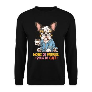 moins parler plus de café - Sweat-shirt Unisexe - noir - Devant - Alina (178cm) & Michal (187cm)