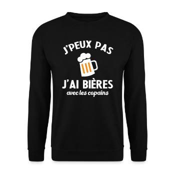 Cadeau humour j'peux pas j'ai bières avec copains - Sweat-shirt Unisexe - noir - Devant - Alina (178cm) & Michal (187cm)
