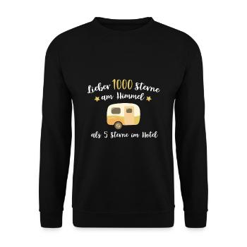 Wohnwagen sterne spruch camping camper Caravan - Unisex Pullover - Schwarz - Vorne - Alina (178cm) & Michal (187cm)