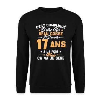 Cadeau d'anniversaire Beau gosse et d'avoir 17 ans - Sweat-shirt Unisexe - noir - Devant - Alina (178cm) & Michal (187cm)