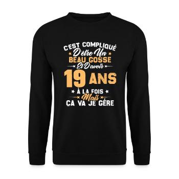 Cadeau d'anniversaire Beau gosse et d'avoir 19 ans - Sweat-shirt Unisexe - noir - Devant - Alina (178cm) & Michal (187cm)