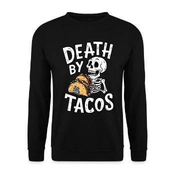 Humorvolles Skelett Fest Tod von Tacos Design - Unisex Pullover - Schwarz - Vorne - Alina (178cm) & Michal (187cm)
