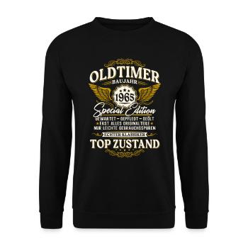 Oldtimer Baujahr 1965 Jahrgang Geburtstag Geschenk - Unisex Pullover - Schwarz - Vorne - Alina (178cm) & Michal (187cm)