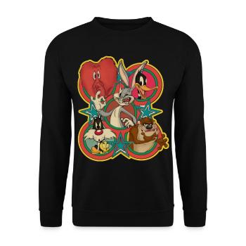 Looney Tunes Bugs Bunny Logo Gruppenbild Vintage - Unisex Pullover - Schwarz - Vorne - Alina (178cm) & Michal (187cm)