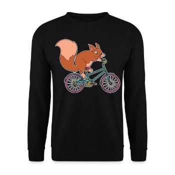 Eichhörnchen Tiermotiv Fahrradfahrer - Unisex Pullover - Schwarz - Vorne - Alina (178cm) & Michal (187cm)