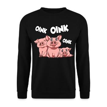 Schweinchen Schwein Oink - Unisex Pullover - Schwarz - Vorne - Alina (178cm) & Michal (187cm)