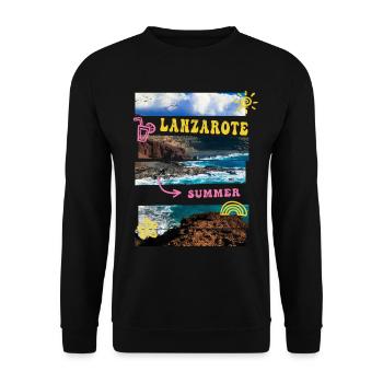 Lanzarote Sommer Sonne Strand Meer Palmen Urlaub - Unisex Pullover - Schwarz - Vorne - Alina (178cm) & Michal (187cm)