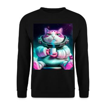Big cat drinks tea in space - Unisex Sweatshirt - black - Front - Alina (178cm) & Michal (187cm)