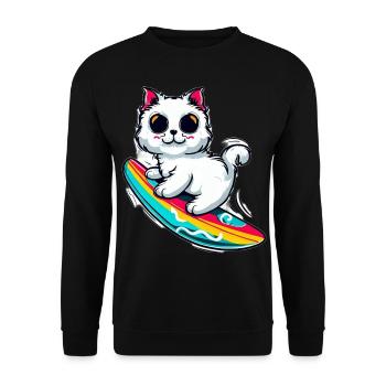 White cat on colorful surfboard - Unisex Sweatshirt - black - Front - Alina (178cm) & Michal (187cm)