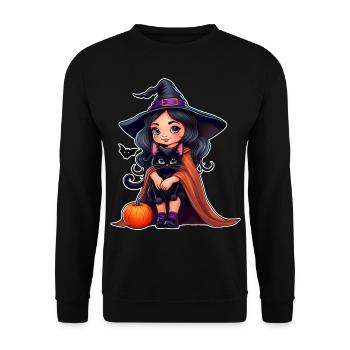 Sorcière mignonne avec chat noir et citrouille - Sweat-shirt Unisexe - noir - Devant - Alina (178cm) & Michal (187cm)