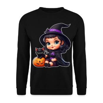 Sorcière mignonne avec chat noir et citrouille - Sweat-shirt Unisexe - noir - Devant - Alina (178cm) & Michal (187cm)