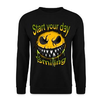 Start your day smiling - Unisex Pullover - Schwarz - Vorne - Alina (178cm) & Michal (187cm)