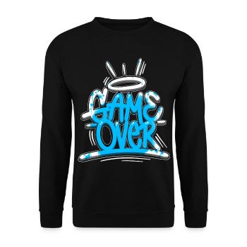 Game Over Graffiti Blau - Unisex Pullover - Schwarz - Vorne - Alina (178cm) & Michal (187cm)