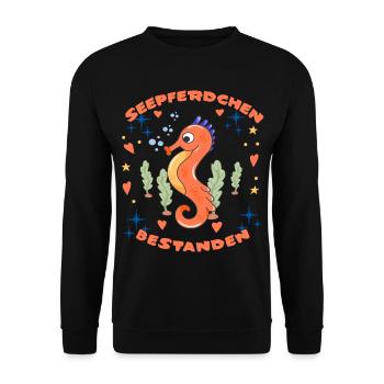 Seepferdchen Bestanden - Unisex Pullover - Schwarz - Vorne - Alina (178cm) & Michal (187cm)