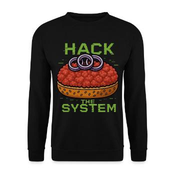 Hack the System – Mettbrötchen Shirt - Gourmett - Unisex Pullover - Schwarz - Vorne - Alina (178cm) & Michal (187cm)