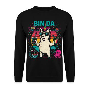 Bin da! Einhorn Party - 80s Karneval Style - Unisex Pullover - Schwarz - Vorne - Alina (178cm) & Michal (187cm)