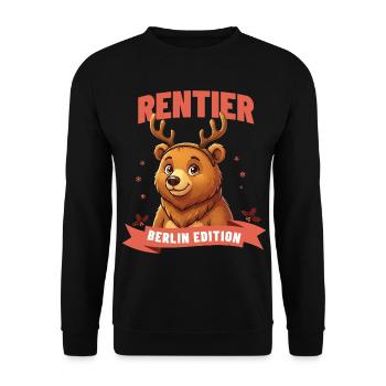 Berliner Bär Weihnachten Rentier - Unisex Pullover - Schwarz - Vorne - Alina (178cm) & Michal (187cm)