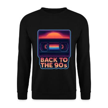 Back to the 90s VHS Kassette Retro - Unisex Pullover - Schwarz - Vorne - Alina (178cm) & Michal (187cm)