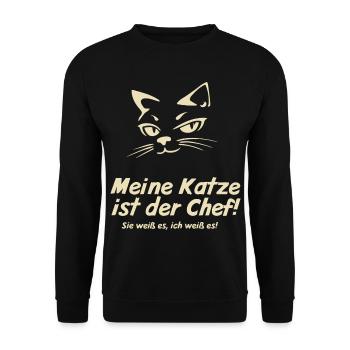 Meine Katze ist der Chef  - Unisex Pullover - Schwarz - Vorne - Alina (178cm) & Michal (187cm)