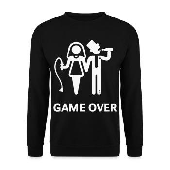 Game Over (JGA / Bräutigam / Peitsche / Bier / W) - Unisex Pullover - Schwarz - Vorne - Alina (178cm) & Michal (187cm)