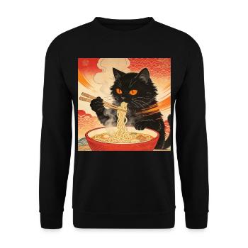 Cute Cat Ramen Noodles Japan Wave Gift - Unisex Sweatshirt - black - Front - Alina (178cm) & Michal (187cm)