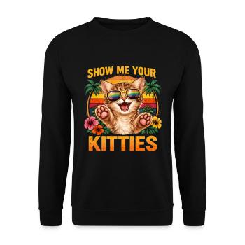 Kätzchen Show me your kitties Spaß Humor Anzüglich - Unisex Pullover - Schwarz - Vorne - Alina (178cm) & Michal (187cm)