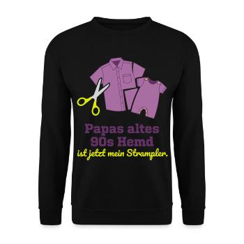 Papas 90er Hemd Upcycling Baby Strampler - Unisex Pullover - Schwarz - Vorne - Alina (178cm) & Michal (187cm)