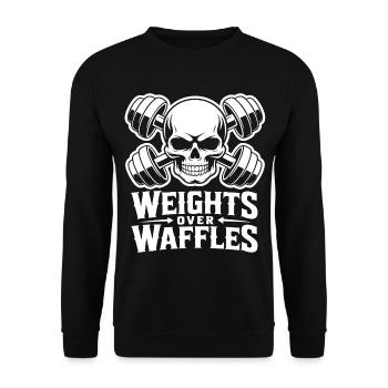 Weights Over Waffles Skull - Unisex Pullover - Schwarz - Vorne - Alina (178cm) & Michal (187cm)