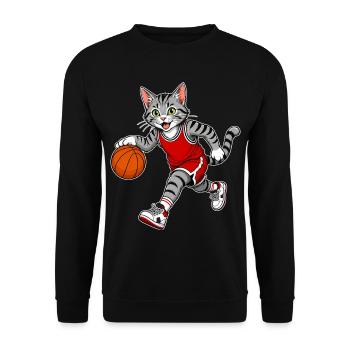Basketball Katze – Dribbling Cat - Unisex Pullover - Schwarz - Vorne - Alina (178cm) & Michal (187cm)